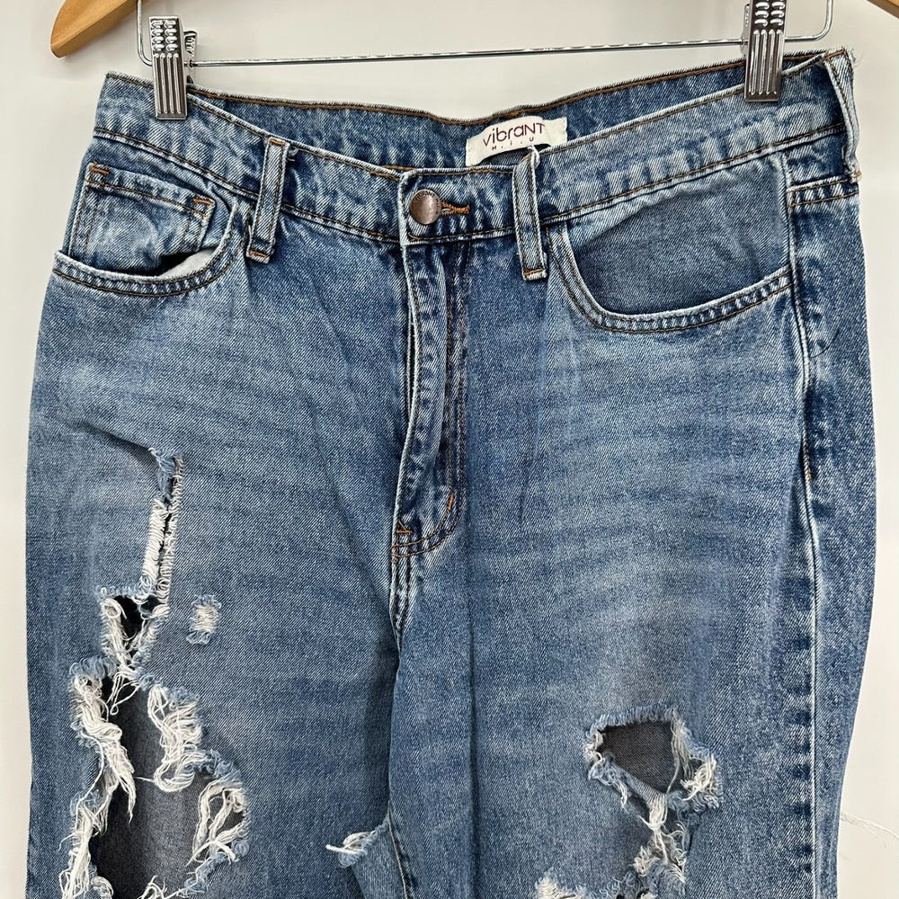 Vibrant Miu Jeans Womens 9(W28) Blue Denim Distressed Relaxed Fit Straight Leg
